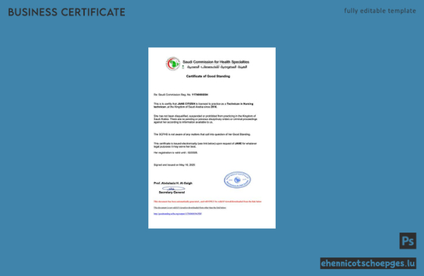 Saudi-Arabien: Unbedenklichkeitsbescheinigung (Word und PDF), Version 2 – Beispielvorschau